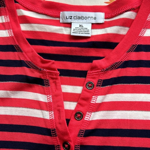 Liz Claiborne Women’s Short Sleeve Pullover Button Top NWOT XL Striped - Picture 3 of 12